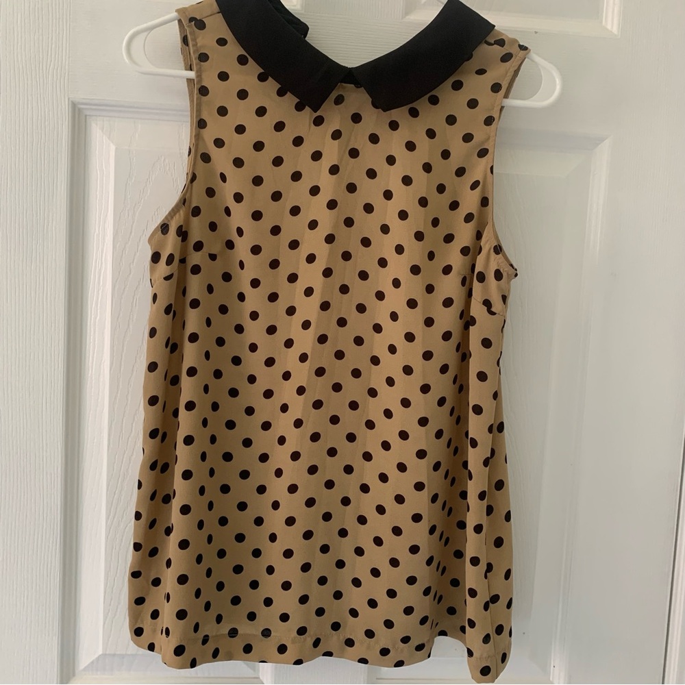 Faith and Joy Tan and Black Polka Dot Top